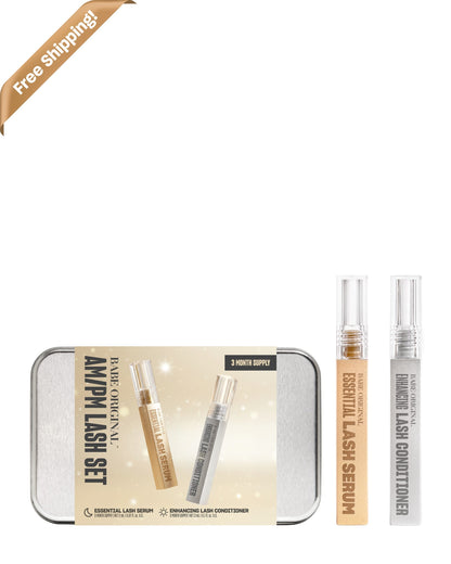 Babe Original Limited Edition AM/PM Lash Set holiday tin with Essential Lash Serum and Enhancing Lash Conditioner
