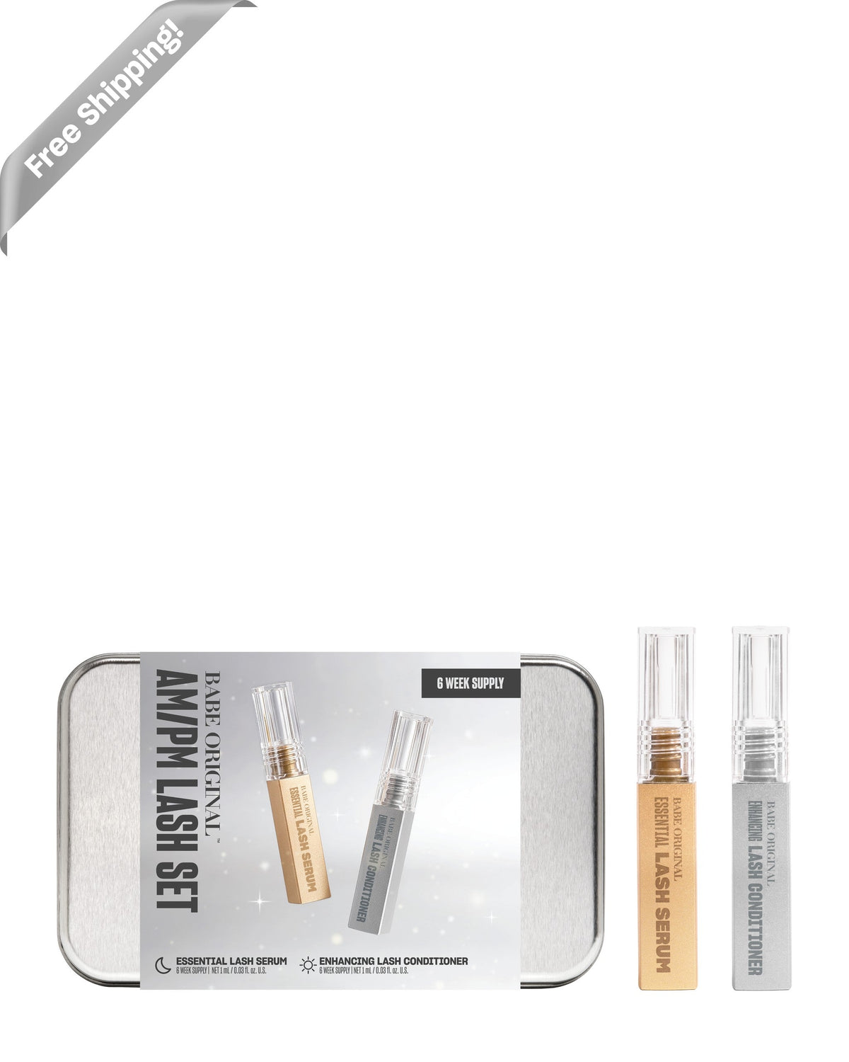 Babe Original Limited Edition AM/PM Mini Lash Set holiday tin with mini lash serum and conditioner