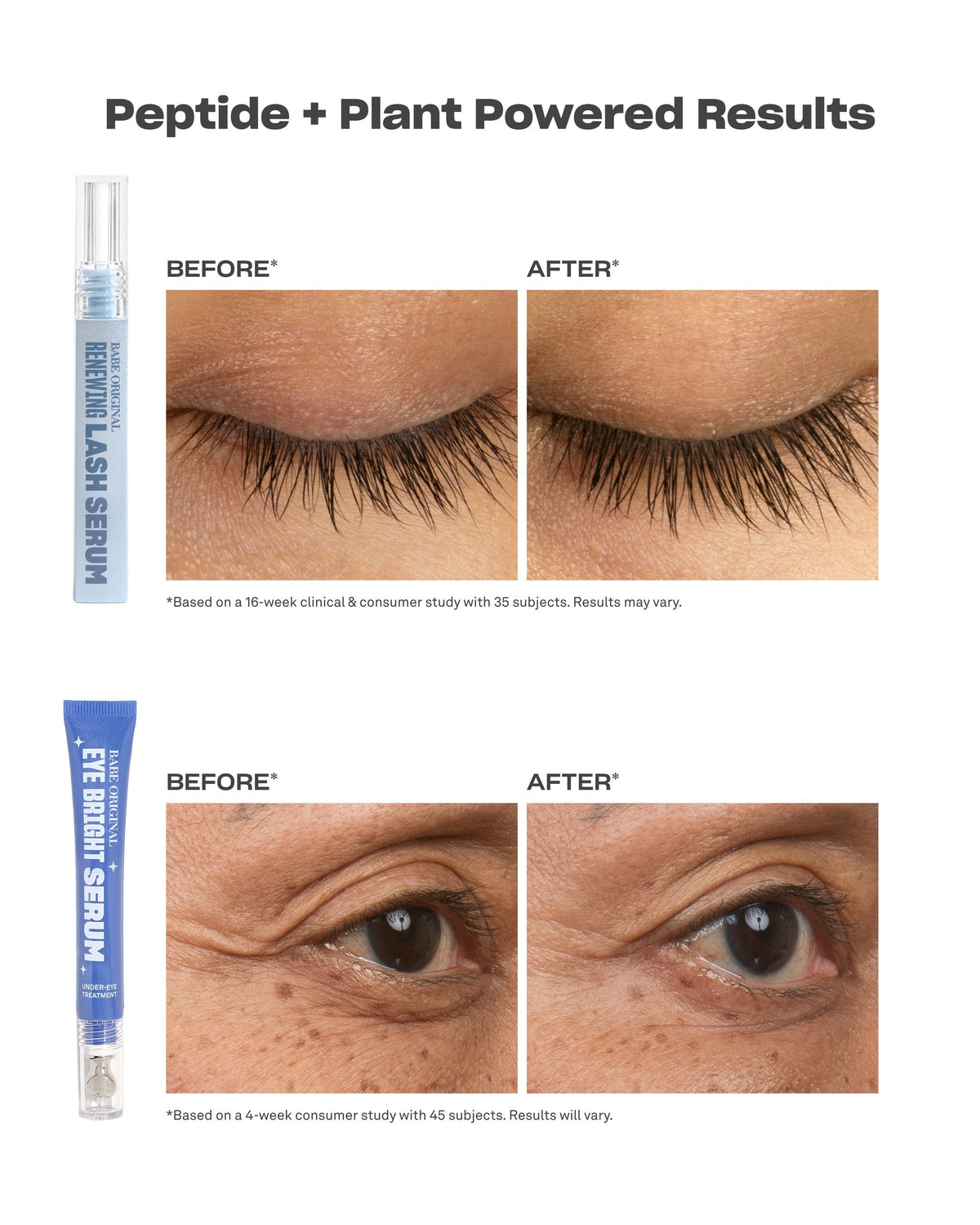 Before and after lash and under-eye results with the Bright Eyes Duo
